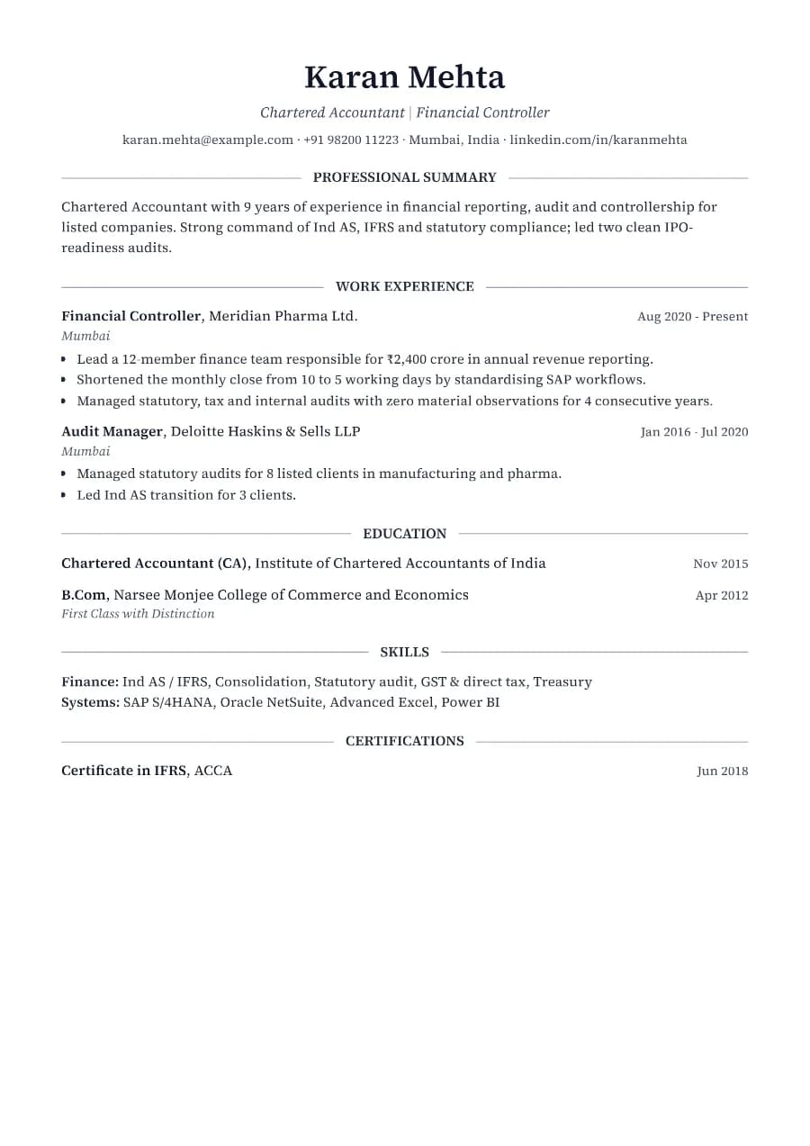 Heritage resume template preview: centered serif header, thin rules between sections